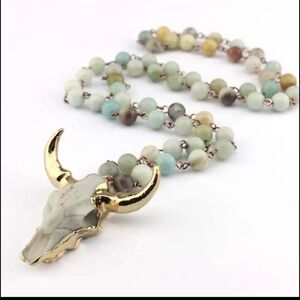 Gold-Toned Horned Pendant Beaded Necklace- 18 K Gold Plated